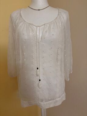 Forever 21 White Embroidered Peasant Tunic S
